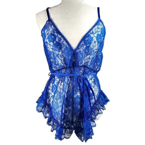 Vintage Made in USA Val Mode Royal Blue Teddy Romper Open Back - Picture 1 of 8